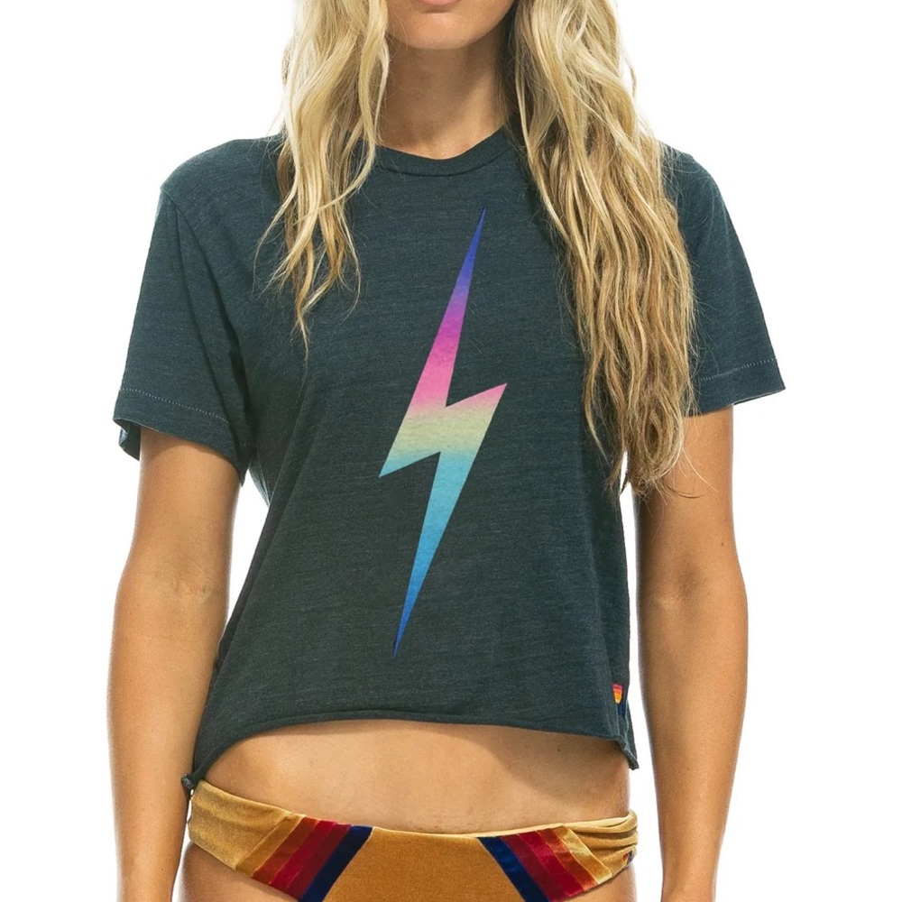 aviator nation tee with rainbow stripe